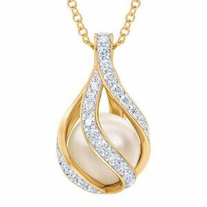 Love's Embrace Pearl & Diamond Necklace 14kt Gold-Plated